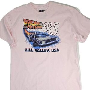 Back to the Future Shirt Mens Large Pink Hill Valley 85 Movie Delorean 80s Tee